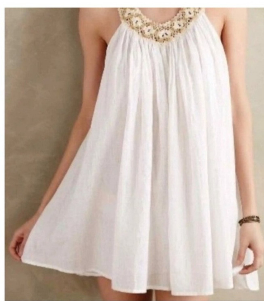 L Space Mini Dress Top Womens XS White Cotton Crochet Lined Boho Festival Flowy